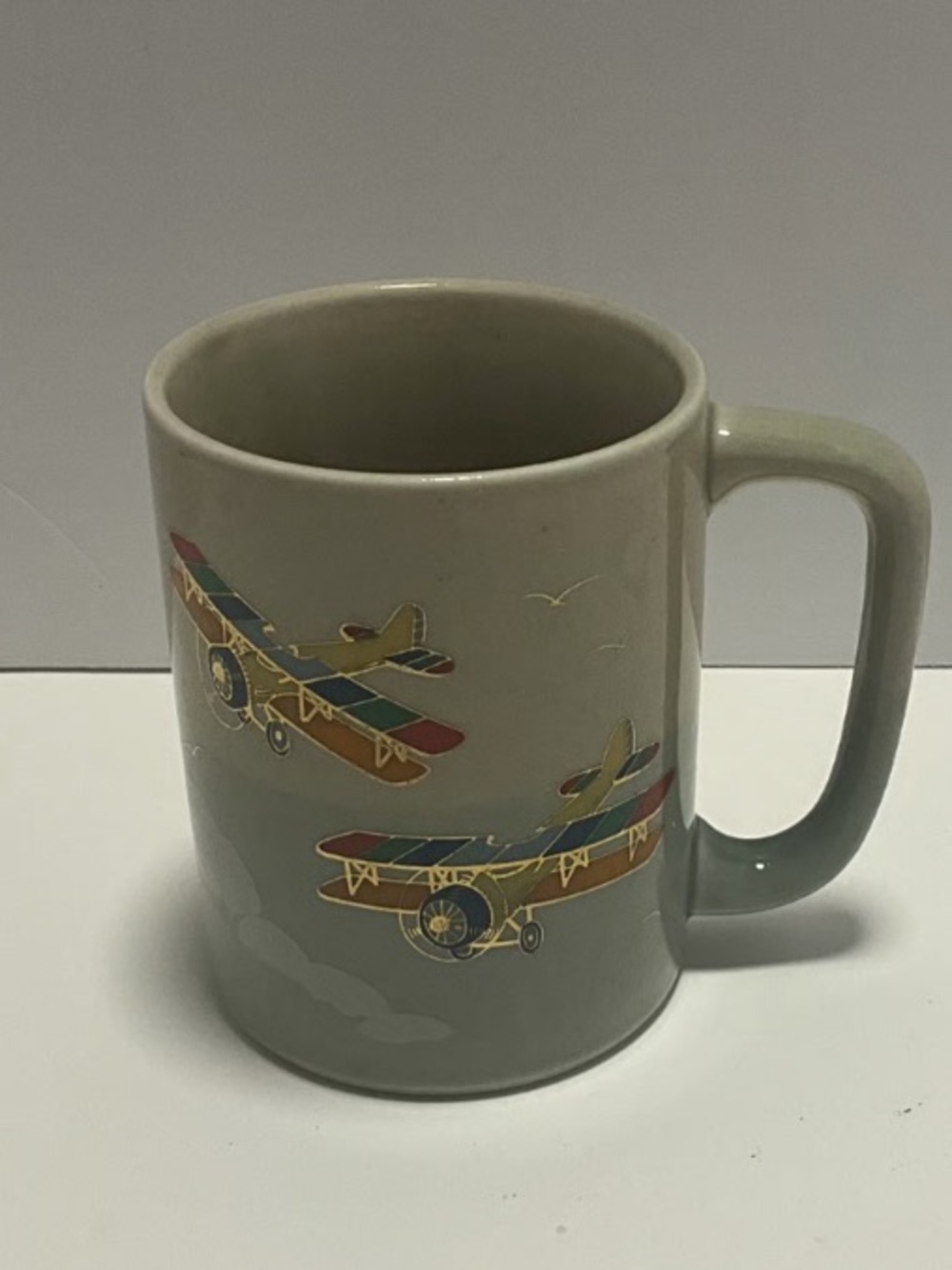 Vintage Airplane Ceramic Mug in Light Gray
